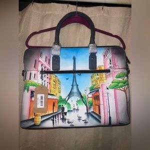 Genuine 100% leather hand painted Parisian design purse with shoulder strap